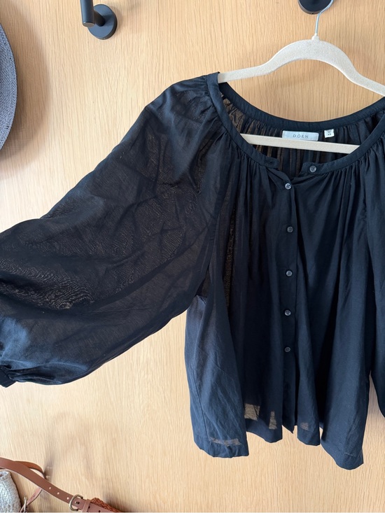 Doen Tops - Doen Black Sheer Button-Front Peasant Blouse